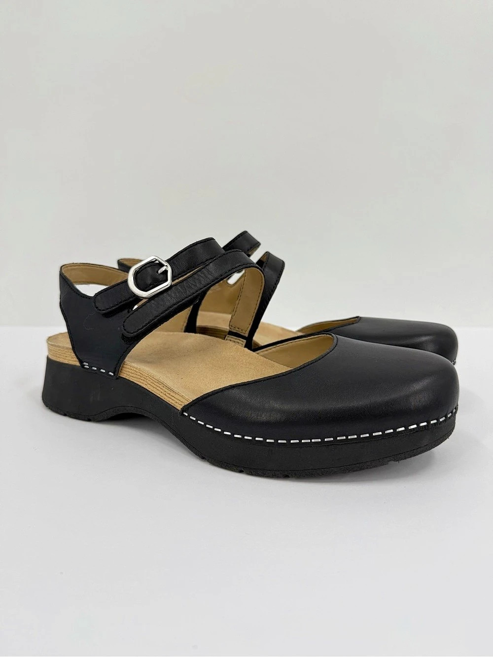 Dansko Rissa Closed Toe Sandals Double Strap Buckle Black Leather Size 41 EU
